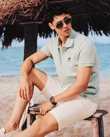  BEVERLY HILLS POLO CLUB - Áo polo nam cổ bẻ tay ngắn phối logo 