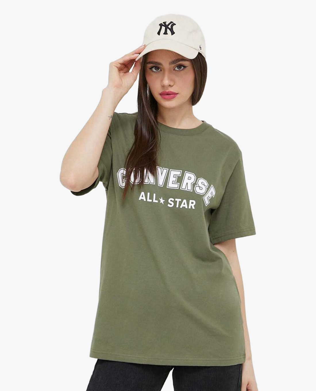 CONVERSE - Áo thun nữ cổ tròn tay ngắn hiện đại