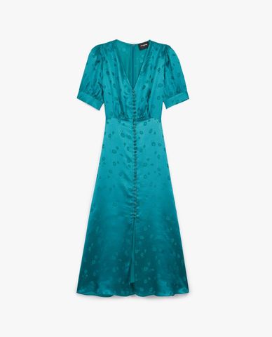  THE KOOPLES - Đầm midi cổ V phối nút Long Satin 