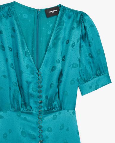  THE KOOPLES - Đầm midi cổ V phối nút Long Satin 