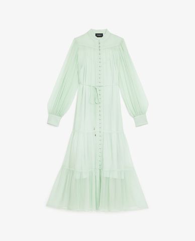  THE KOOPLES - Đầm midi cổ trụ tay dài phối nút cài thời trang 