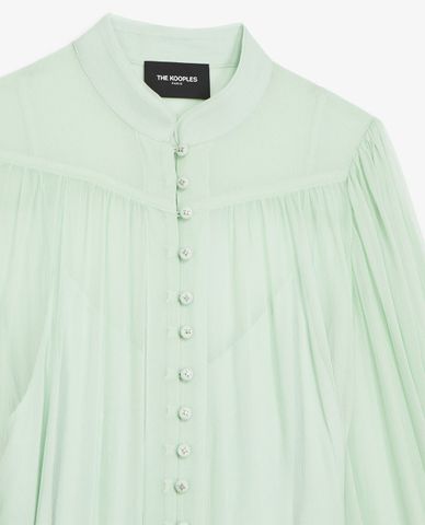  THE KOOPLES - Đầm midi cổ trụ tay dài phối nút cài thời trang 