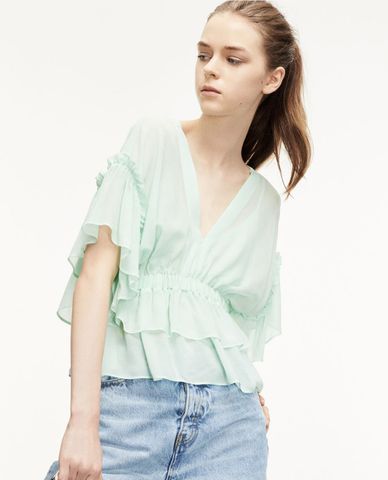  THE KOOPLES - Áo kiểu nữ cổ V phối bèo nữ tính 