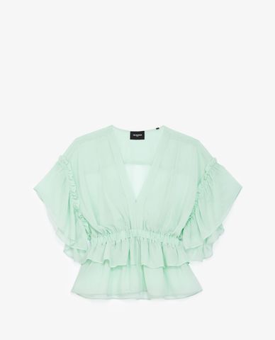  THE KOOPLES - Áo kiểu nữ cổ V phối bèo nữ tính 