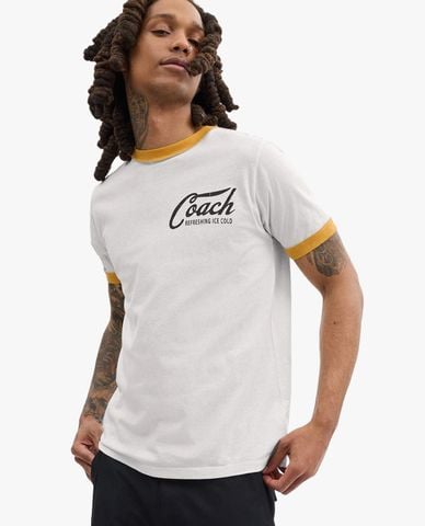  COACH - Áo thun nam cổ tròn tay ngắn Ringer 