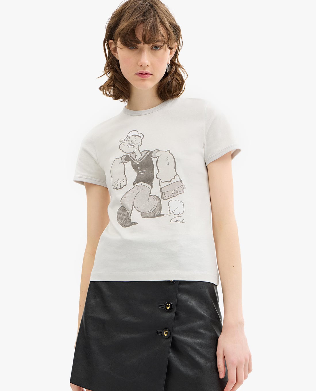 COACH - Áo thun nữ cổ tròn tay ngắn Popeye Ringer