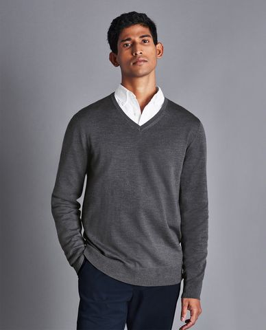  CHARLES TYRWHITT - Áo dệt kim nam cổ V tay dài Merino 