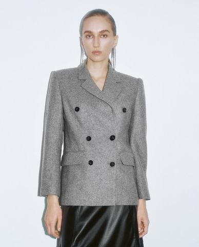  URBAN REVIVO - Áo khoác blazer nữ cổ V tay dài Double Breasted 