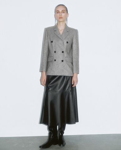  URBAN REVIVO - Áo khoác blazer nữ cổ V tay dài Double Breasted 