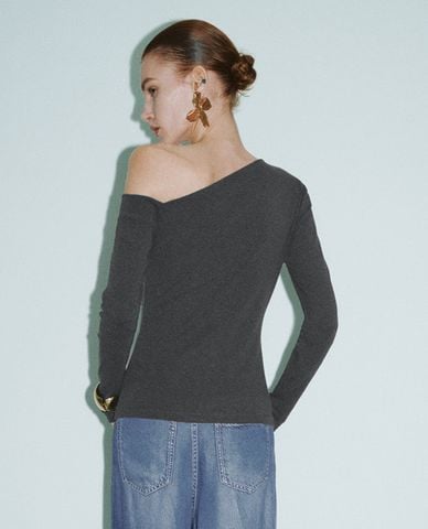  URBAN REVIVO - Áo trễ vai nữ dệt kim tay dài One Shoulder 