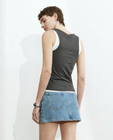  URBAN REVIVO - Áo ba lỗ nữ cổ tròn 2 trong 1 