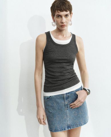  URBAN REVIVO - Áo ba lỗ nữ cổ tròn 2 trong 1 