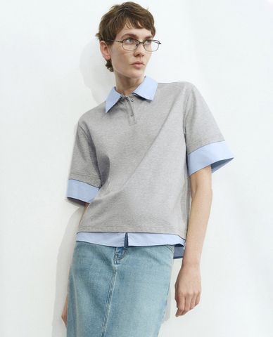  URBAN REVIVO - Áo polo nữ cổ bẻ tay ngắn Loose 