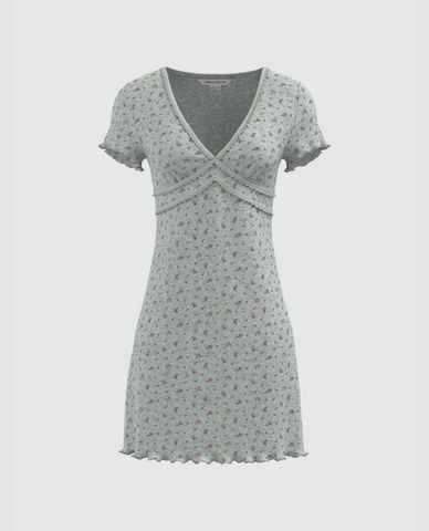  URBAN REVIVO - Đầm mini cổ V tay ngắn Floral 