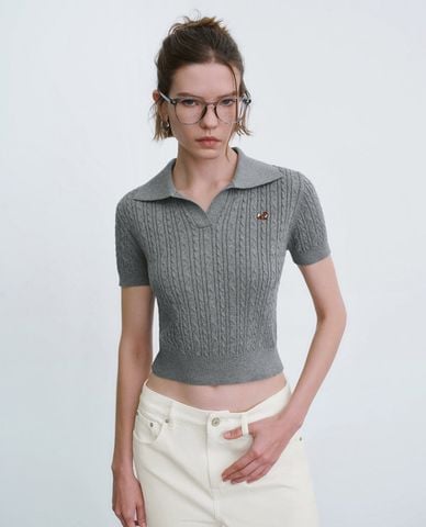  URBAN REVIVO - Áo polo nữ dệt kim cổ bẻ tay ngắn 