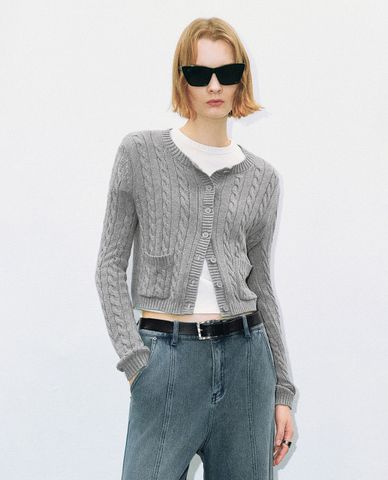  URBAN REVIVO - Áo khoác cardigan nữ phom croptop Striped 