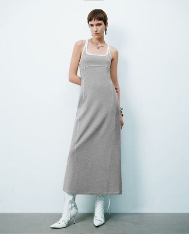  URBAN REVIVO - Đầm hai dây midi nữ phom ôm 