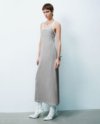  URBAN REVIVO - Đầm hai dây midi nữ phom ôm 