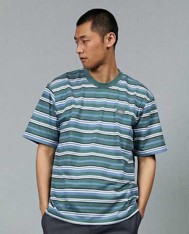  DICKIES - Áo thun unisex cổ tròn tay ngắn kẻ sọc ngang Glade 