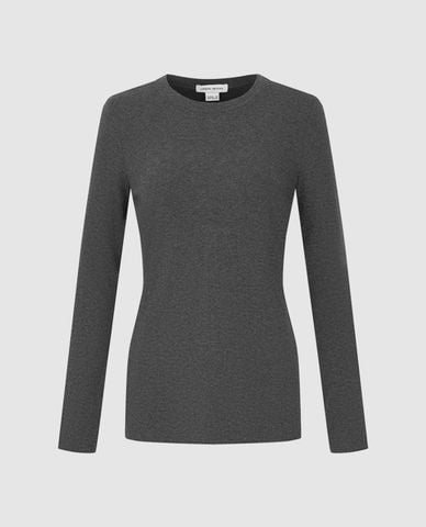  URBAN REVIVO - Áo thun nữ cổ tròn tay dài phom ôm quyến rũ 