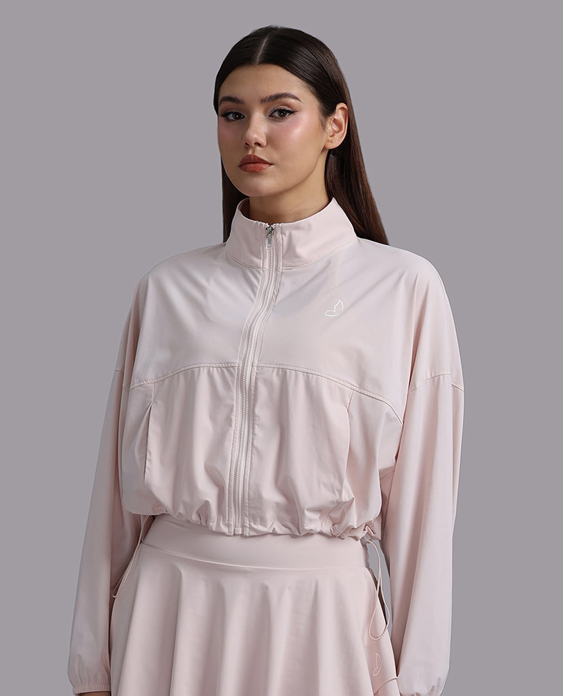 WOW BY NHA PHUONG - Áo khoác croptop nữ nylon spandex trơn