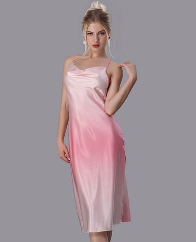  VERA - Đầm midi mặc nhà satin in 