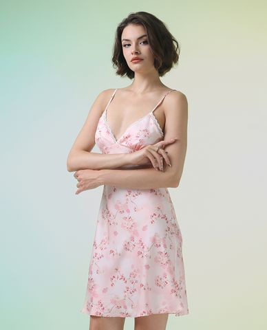  VERA - Đầm ngắn mặc nhà latin in phối ren 