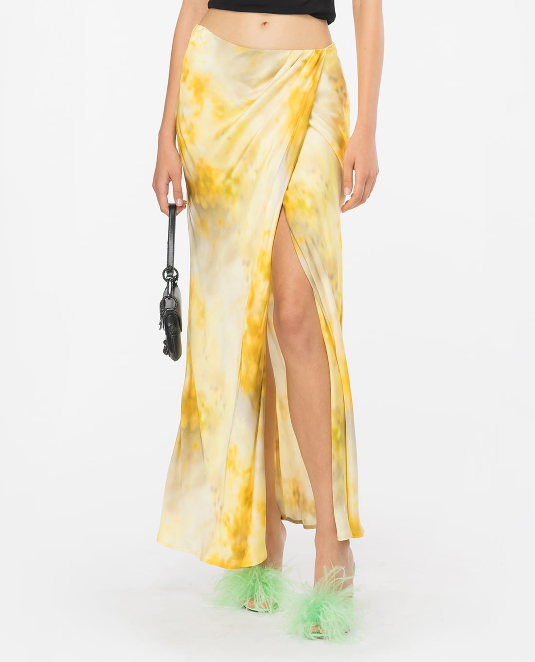 PINKO - Chân váy midi vạt xoắn xẻ tà phối hoạ tiết Carasina