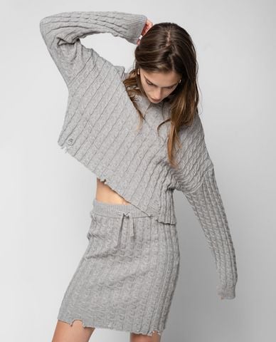  PINKO - Áo len nữ tay dài phom lửng Cable Knit Cropped 