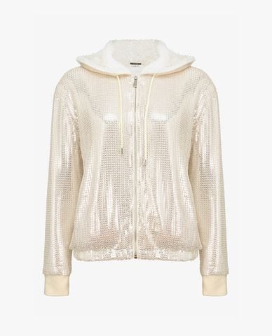  PINKO - Áo khoác nữ tay dài phối mũ trùm Fully Sequinned 