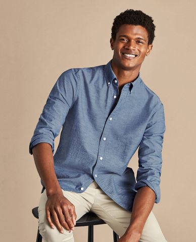  CHARLES TYRWHITT - Áo sơ mi nam cổ bẻ tay dài Chambray 
