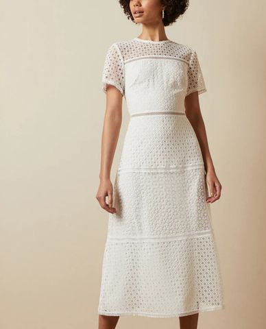  TED BAKER - Đầm midi cổ tròn tay ngắn phom suông thanh lịch Lace 