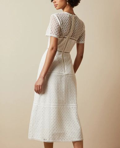  TED BAKER - Đầm midi cổ tròn tay ngắn phom suông thanh lịch Lace 