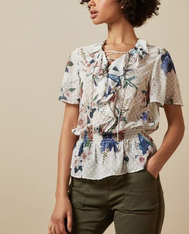  TED BAKER - Áo kiểu nữ cổ V phối bèo tay ngắn Byrann Jamboree Ruffle 