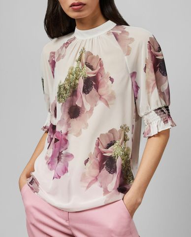  TED BAKER - Áo kiểu nữ cổ cao tay ngắn họa tiết hoa Cayliee 