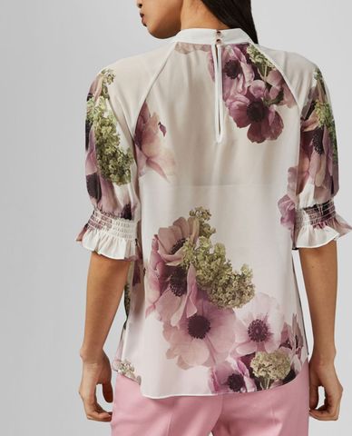  TED BAKER - Áo kiểu nữ cổ cao tay ngắn họa tiết hoa Cayliee 
