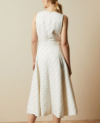  TED BAKER - Đầm midi cổ tròn phối thắt lưng Caryla Spotted ALine 
