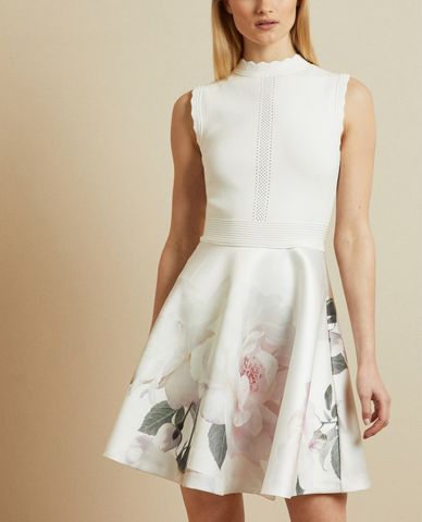  TED BAKER - Đầm mini cổ tròn tay ngắn Cordina Bouquet Jacquard 