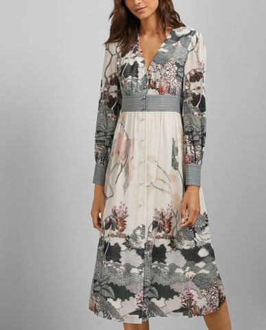  TED BAKER - Đầm midi tay dài cổ V phối nút Nynina 