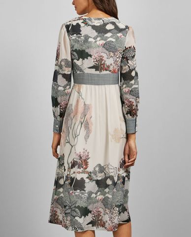  TED BAKER - Đầm midi tay dài cổ V phối nút Nynina 