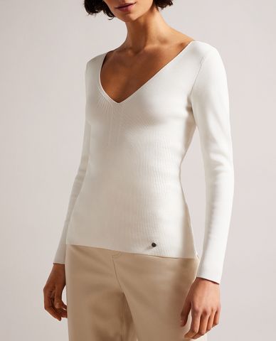  TED BAKER - Áo dệt kim nữ tay dài cổ V Cileste 