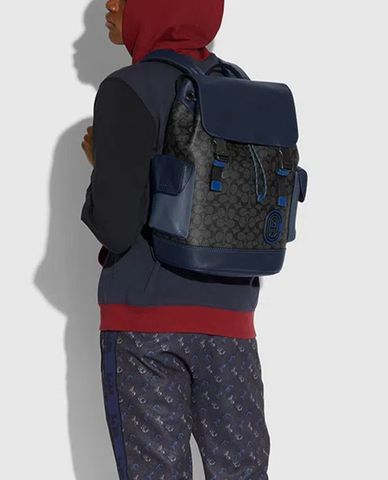  COACH - Balo nam da nắp gập họa tiết logo Rivington 
