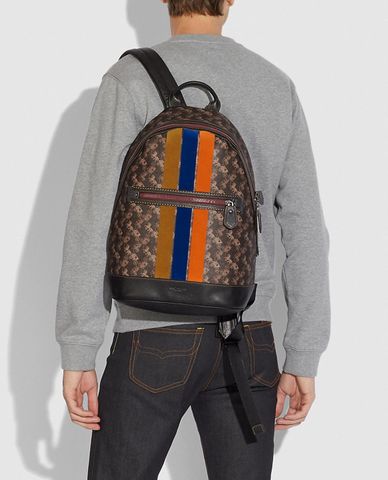  COACH - Balo nam chữ nhật kẻ sọc Barrow 