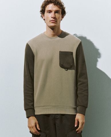  URBAN REVIVO - Áo sweatshirt nam cổ tròn tay dài Straight 