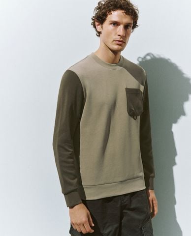  URBAN REVIVO - Áo sweatshirt nam cổ tròn tay dài Straight 