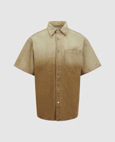  URBAN REVIVO - Áo sơ mi denim nam cổ bẻ tay ngắn Gradient 