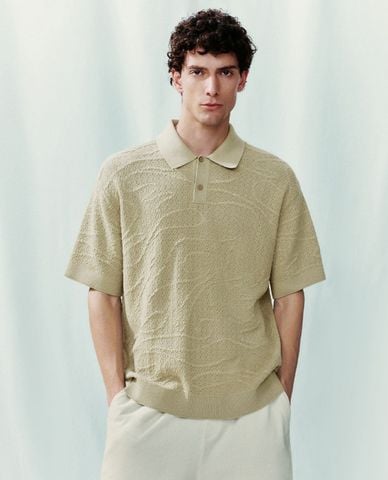  URBAN REVIVO - Áo polo nam dệt kim cổ bẻ tay ngắn Button Half Placket 