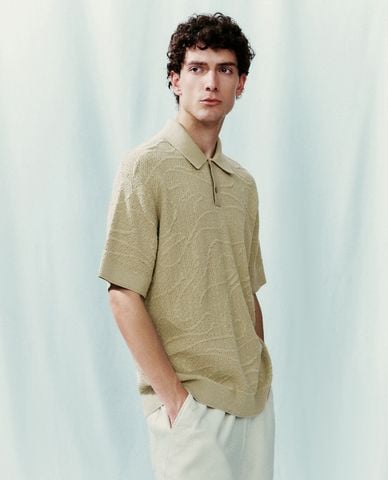  URBAN REVIVO - Áo polo nam dệt kim cổ bẻ tay ngắn Button Half Placket 