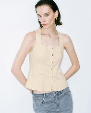  URBAN REVIVO - Áo sát nách nữ cổ vuông Denim 