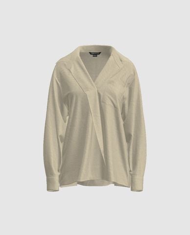  URBAN REVIVO - Áo sơ mi nữ cổ V tay dài Button Up Lapel 